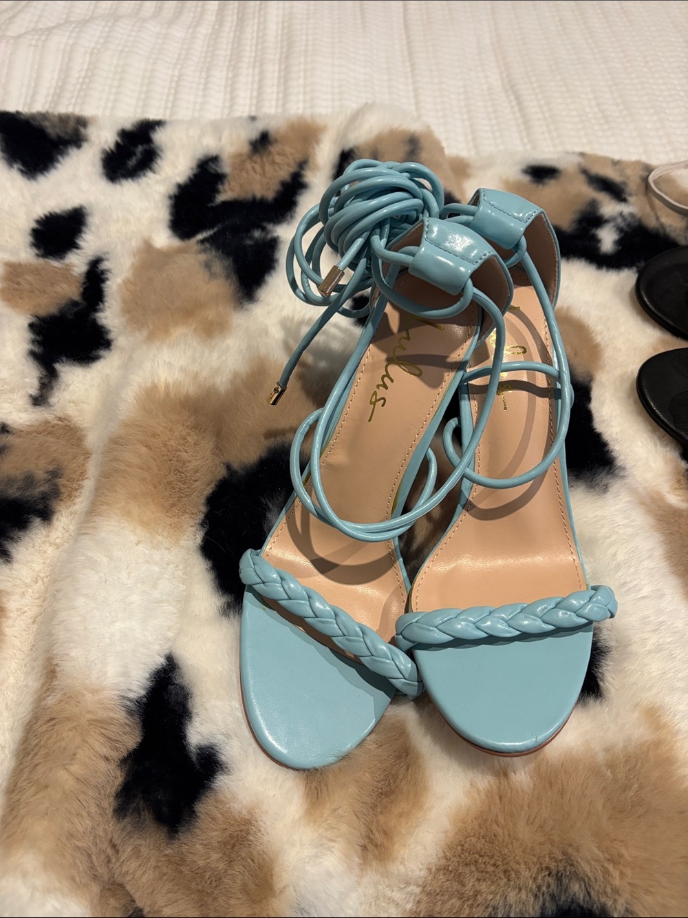 Lulu's Sky Blue Braided Strap Lace-Up Heeled Sandals